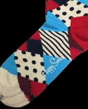 Happy Socks Limited Edition Patchwork Ladies Mens Sock Sz 9-11 Light Blue Red - £18.00 GBP