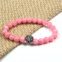 Pink Jade &amp; Löwe 8 MM Perlen 7.5 &quot; Stretch Armband TSB-55 - £9.61 GBP