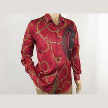 Mens PLATINI Sports Shirt With Rhine Stones Medallion Chain Design RHL8179 Wine image 5