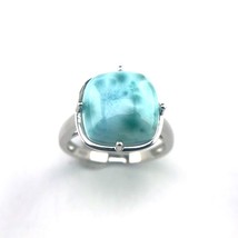 Natural Larimar Ring Gemstone Cushion 12mm Sterling 925 Silver Wedding Engagemen - £54.17 GBP