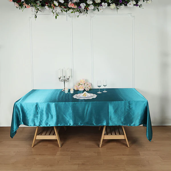 Teal Green - Satin - 60x126&quot; Tablecloth  Rectangle Satin Wedding Party B... - £17.80 GBP