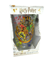 Harry Potter Hogwarts Crest 16 oz Clear Glass Tumbler Silver Buffalo Collection - £15.72 GBP