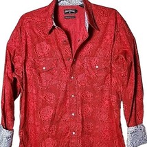 Panhandle Slim Men L Red Button Down Long Sleeve Rose Flower Snap Button... - $41.61