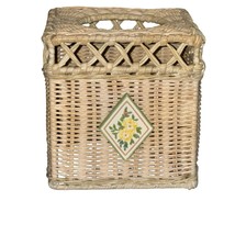Vintage Wicker Tissue Box Cover Floral Tile Accent Cottagecore Boho Déco... - $25.27