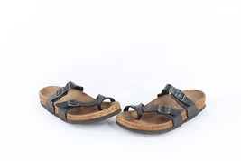 Vintage Birkenstock Womens 6 Distressed Leather Toe Ring Loop Sandals Black - $49.45