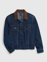 New GAP Kids Blue Denim Icon Jacket 8 12 Corduroy Collar Long Sleeve 100... - £35.83 GBP