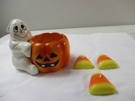 Vintage 1980s Holland Floral Pumpkin Jack O Lantern Ghost Planter - £35.04 GBP