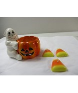 Vintage 1980s Holland Floral Pumpkin Jack O Lantern Ghost Planter - $44.54