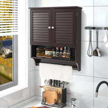 2-Doors Bathroom Wall-Mounted Medicine Cabinet with Towel Bar-Brown - Color: Br - £101.16 GBP