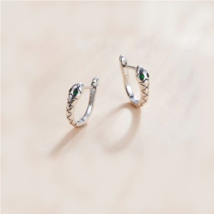 Exquisite 925 Sterling Silver Platinum Plated Green Zircon Snake Earrings - £17.32 GBP