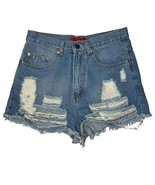 SIGNATURE 8 Women’s Sm Distressed High Rise Booty Blue  Denim Jean Cutof... - $15.99