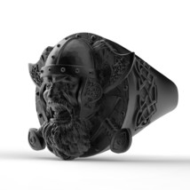 3D Warrior Shield Rune Norse Nordic Viking Valknut StainlessSteel Men Black Ring - £13.58 GBP