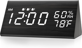 Digital Alarm Clock, with Wooden Electronic LED Time Display, 3 Alarm Se... - $46.52