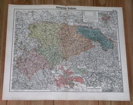 1905 Original Antique Map Of Saxony Sachsen / Dresden Leipzig Inset Maps Germany - £16.85 GBP