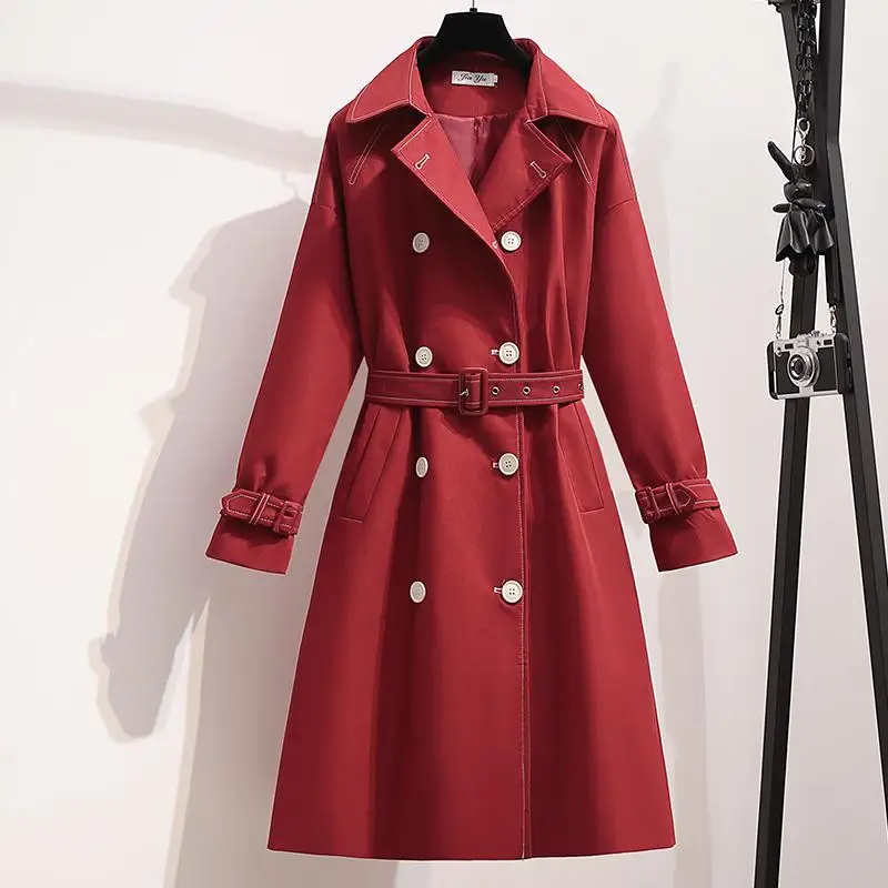 Trench Coat Female Medium Long Stylish Jacket Outerwear Belted Autumn Trend Coat - £229.88 GBP