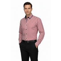 Men Makrom Shirt Cotton Blend wrinkle less Double collar Stripe 6493 red white image 6