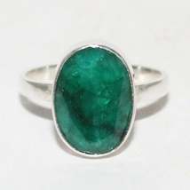 Attractive Natural Indian Emerald Gemstone Ring, Birthstone Ring, 925 Sterling S - £22.01 GBP