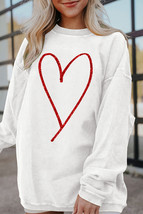 White Glitter Heart Print Corded Graphic Pullover Sweatshirt - $25.17