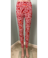 LuLaRoe Women&#39;s Red Orange Beige Floral Print Leggings One Size OS (2-12) - £14.51 GBP