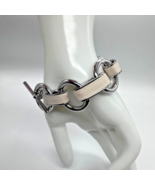 Banana Republic Bracelet Chunky Silver Tone White Leather Wrapped Links ... - $24.74