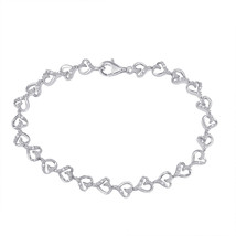 Sterling Silver Womens Round Diamond Heart Bracelet 1/10 Cttw - £138.73 GBP