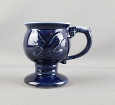 Hand Thrown Coffee Mug Tea Cup Studio Pottery Blue Eagle Pedestal Footed Signed - £10.27 GBP