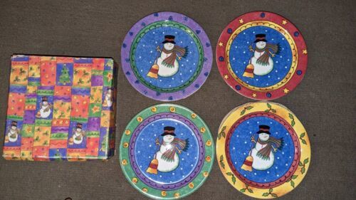 Primary image for 4pc SANGO "SWEET SHOPPE CHRISTMAS" Snowman 3041 Dessert Salad Plates NIB