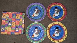 4pc Sango &quot;Sweet Shoppe Christmas&quot; Snowman 3041 Dessert Salad Plates Nib - £30.07 GBP