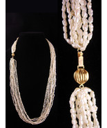 14kt gold 10 strand pearl necklace - 30" long - Bridal Pearl Necklace -Vintage W - $245.00