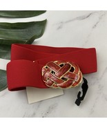 JC Penny Womens Vintage 90s Elastic Belt M/L New Red Gold Chunky Buckle - $25.71 CAD