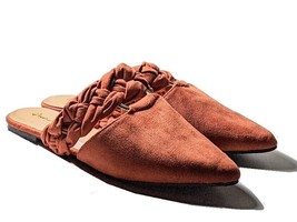 Qupid Women&#39;s Burnt Orange Faux Suede Braided Strap Pointed Toe Mules SZ 7 New - £17.91 GBP