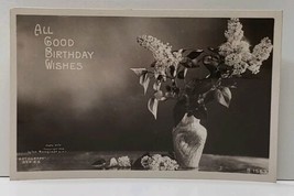 RPPC Good Birthday Wishes Vase of Flowers Real Photograph 1909 Postcard F13 - £3.88 GBP