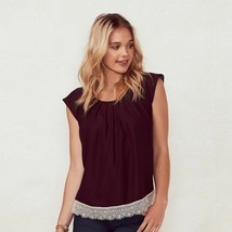 NWT LC Lauren Conrad Pleated Blouse Top Lace S - £18.38 GBP