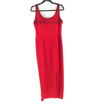 Alyce Maxi Dress Vintage Formal Beaded Sleeveless Slit Scoop Neck Red Size 12 - £38.36 GBP