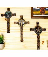 Set Of 3 Rustic Western Star Horseshoe Cowboy Horse And Pistols Wall Cro... - $40.99