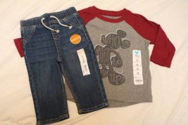 2 pc Jumping Beans 12 mos. Disney Mickey Mouse LS Tee Shirt Grow Up Jeans Pants - £18.17 GBP