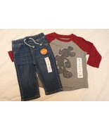 2 pc Jumping Beans 12 mos. Disney Mickey Mouse LS Tee Shirt Grow Up Jean... - £17.89 GBP