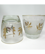 Juice Rocks Glasses Leaf Cluster Frosted Vintage 1970s Set of 2 Gold Rim  - $15.15