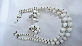 Vintage Laguna Faceted Iridescent Double Beaded Strand Necklace Clip Ear... - £39.07 GBP