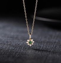 18ct Solid Gold Jade Aster Necklace - green, flower charm, sparkling, gift, 18k - $221.15