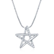 Sterling Silver Cubic Zirconia Star Necklace - Rhodium Plated - £32.16 GBP