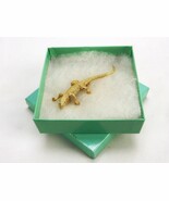 Textured Gold Tone Sweater Pin, Lizard/Salamander, Rhinestone Eyes, #JWL... - $278.92 MXN
