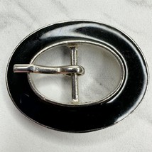 Silver Tone and Black Oval Simple Basic Belt Buckle - £5.53 GBP