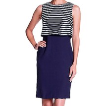 $139 Eliza J Popover Sheath Dress 8 Medium Blue Stripe Upper Overlay Tex... - £46.42 GBP