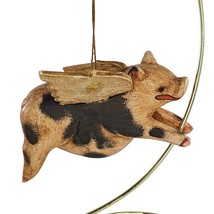 Flying Pig Ornament Wood Hanging Mobile Folk Art Hand Painted Demon Chaser 5.5&quot; - £24.35 GBP