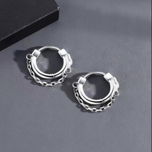925 Silver Plated Chain Hoop Earrings for Men Women - £8.78 GBP