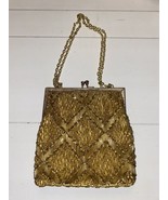 Gold Beaded Clasp Latch Lined Diamond Pattern Evening Bag Made In Hong K... - $67.38