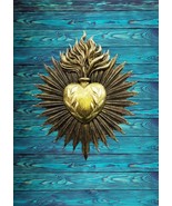 Sacred Heart Milagro Heart Large Antique Heart with Solar Flame Wall Decoration - $38.61