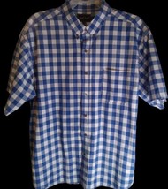 NOB Hill Shirt 2XL Button Blue/White Pocket Short Sleeve Cotton - $8.91