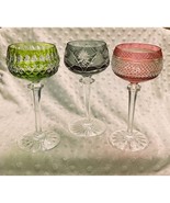Val St. Lambert Set of (3) Color (Red, Green, Black) Cut Crystal Wine Hocks - $5,445.53 MXN